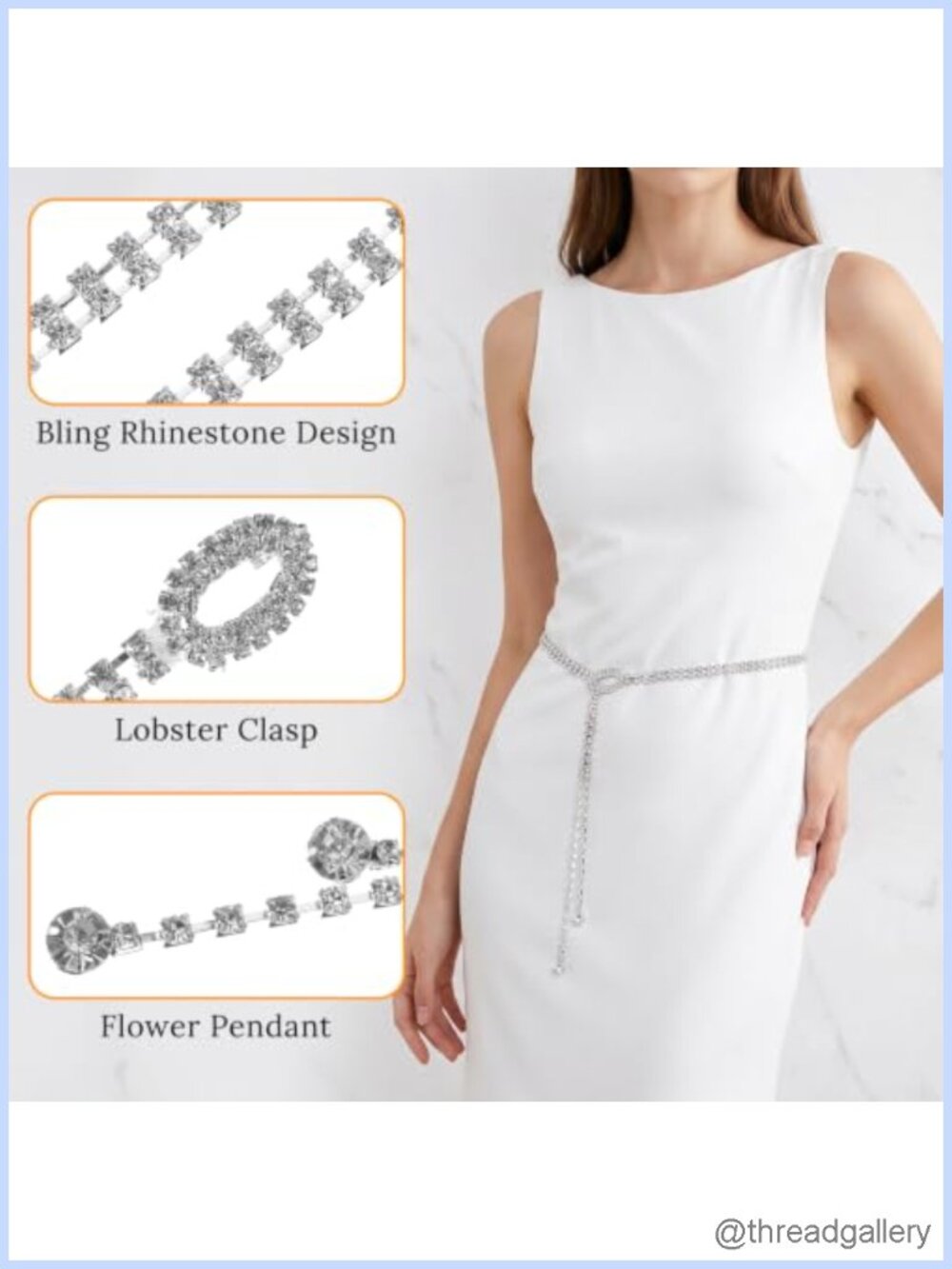 Rhinestone Chain Belt Glass Crystals Zinc Alloy Adjustable Sparkly - Picture 2 of 6